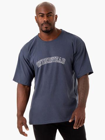 Men's Ryderwear Men T Shirts Oversized T Shirts Washed Blue | NZ1273WY