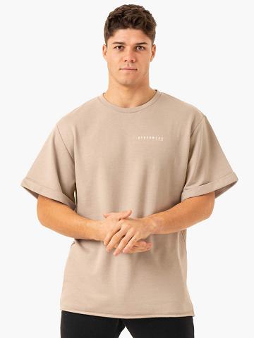 Men's Ryderwear Men T Shirts Pursuit Oversized Fleece T Shirts Sand | NZ1284DN