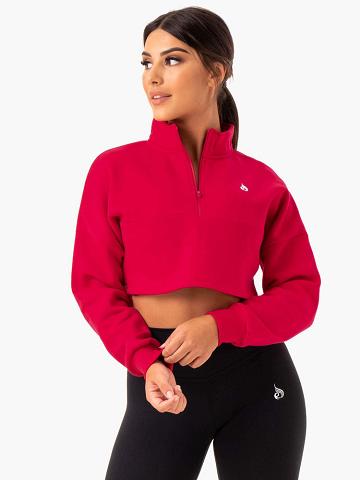 Women's Ryderwear Women Hoodie Base Half Zip Jumper Hoodie Cherry Red | NZ1668UT