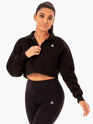 Women's Ryderwear Women Hoodie Base Half Zip Jumper Hoodie Black | NZ1685BC