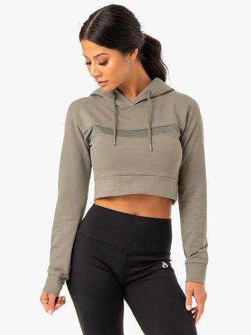 Women's Ryderwear Women Hoodie Hybrid Fitted Hoodie Khaki | NZ1671PQ