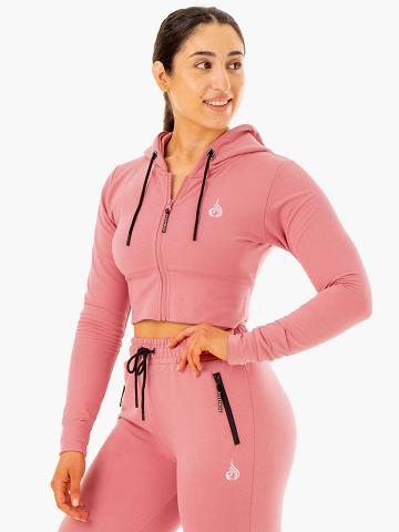 Women's Ryderwear Women Hoodie Luxe Cropped Zip Hoodie Apricot Pink | NZ1663WY