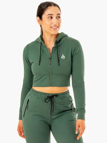 Women's Ryderwear Women Hoodie Luxe Cropped Zip Hoodie Green | NZ1670OR