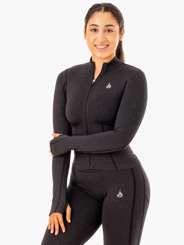 Women's Ryderwear Women Jackets Enhance Seamless Zip Up Jackets Black | NZ1710VD