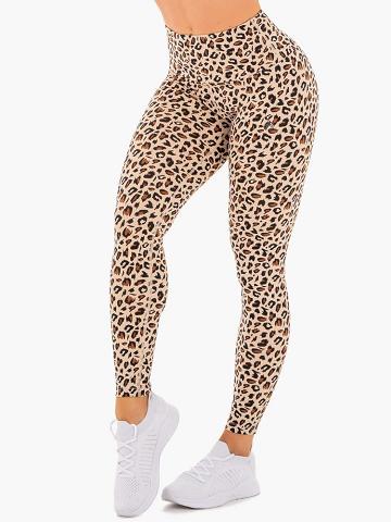 Women's Ryderwear Women Leggings Adapt High Waisted Scrunch Leggings Nude Leopard | NZ1754GL