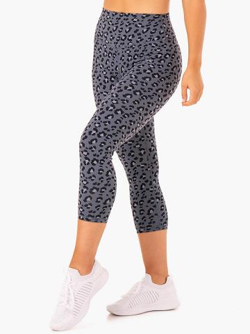 Women's Ryderwear Women Leggings Hybrid 7/8 Leggings Steel Blue Leopard | NZ1738NB