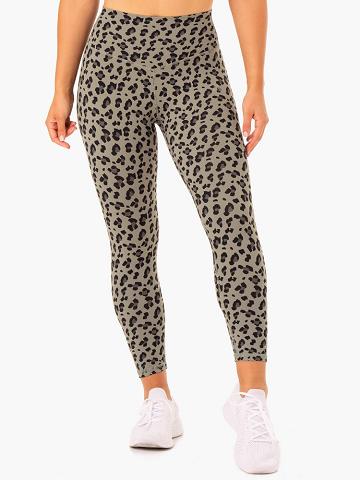 Women's Ryderwear Women Leggings Hybrid Full Length Leggings Khaki Leopard | NZ1885HK