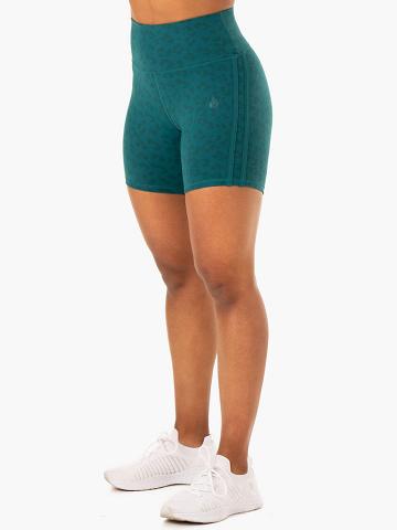 Women's Ryderwear Women Shorts Evolution High Waisted Scrunch Shorts Teal Leopard | NZ1960DN