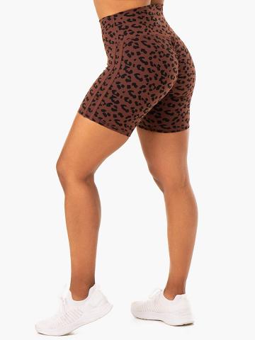 Women's Ryderwear Women Shorts Evolution High Waisted Scrunch Shorts Chocolate Leopard | NZ2172JJ