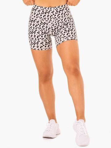 Women's Ryderwear Women Shorts Hybrid Mid Length Shorts Ivory Leopard | NZ1953YU