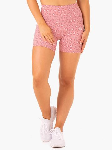 Women's Ryderwear Women Shorts Hybrid Mid Length Shorts Pink Leopard | NZ1993ZG