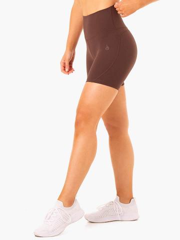 Women's Ryderwear Women Shorts NKD Align Shorts Chocolate | NZ2183WY