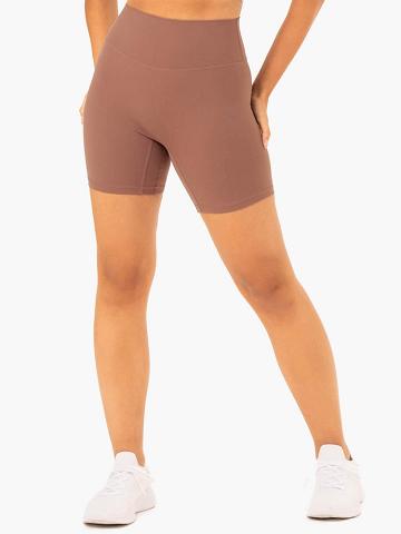 Women's Ryderwear Women Shorts NKD Refine High Waisted Shorts Mocha | NZ2154NB