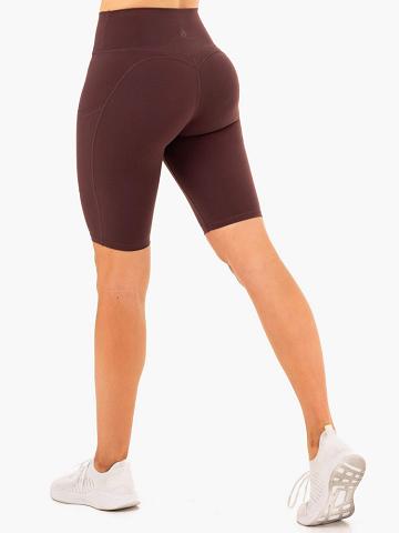 Women's Ryderwear Women Shorts Reset High Waisted Pocket Bike Shorts Chocolate | NZ2122LH