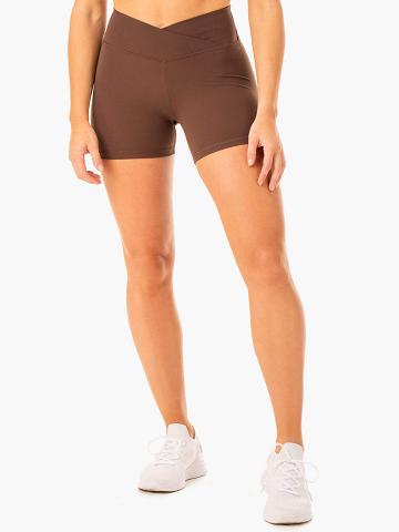 Women's Ryderwear Women Shorts Serene Cross Over Scrunch Shorts Chocolate | NZ2107RW