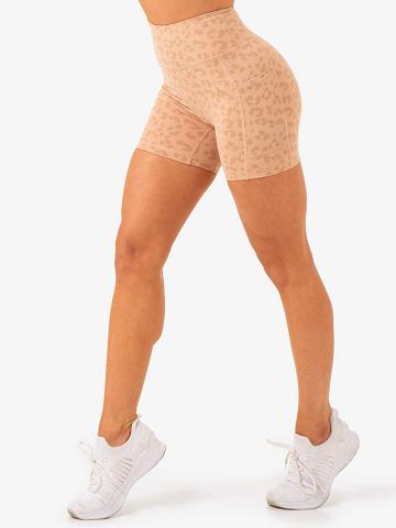 Women's Ryderwear Women Shorts Ultra High Waisted Mid Length Shorts Tan Leopard | NZ2161YU