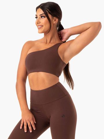 Women's Ryderwear Women Sports Bra Adapt One Shoulder Sports Bra Chocolate | NZ2347TV