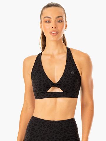 Women's Ryderwear Women Sports Bra Adapt Twist Sports Bra Black Leopard | NZ2359LH