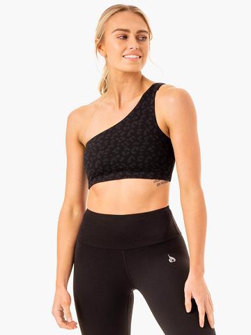 Women's Ryderwear Women Sports Bra Adapt One Shoulder Sports Bra Black Leopard | NZ2466HK