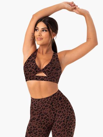 Women's Ryderwear Women Sports Bra Adapt Twist Sports Bra Chocolate Leopard | NZ2514ZG