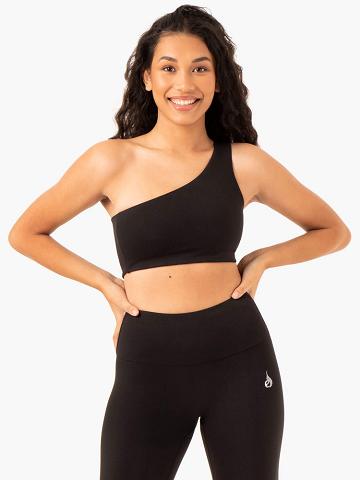 Women's Ryderwear Women Sports Bra Adapt One Shoulder Sports Bra Black | NZ2534MA