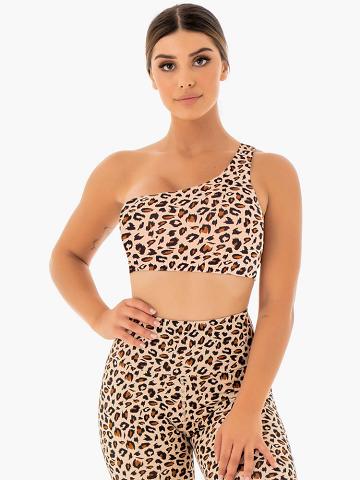 Women's Ryderwear Women Sports Bra Adapt One Shoulder Sports Bra Nude Leopard | NZ2539XF