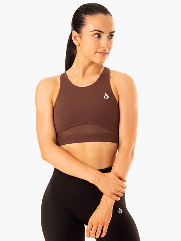 Women's Ryderwear Women Sports Bra Amazon Mesh Sports Bra Chocolate | NZ2336HK