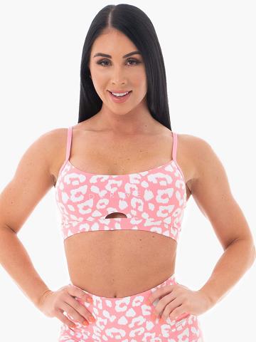 Women's Ryderwear Women Sports Bra Animal Sports Bra Pink Leopard | NZ2554YU