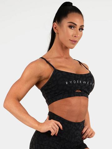 Women's Ryderwear Women Sports Bra Animal Sports Bra Leopard Black | NZ2567LH