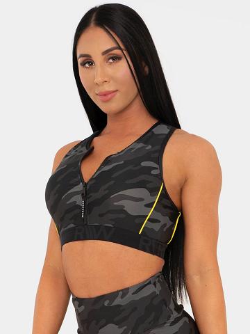 Women's Ryderwear Women Sports Bra BFCAMO Zip Up Sports Bra Camo | NZ2499OR