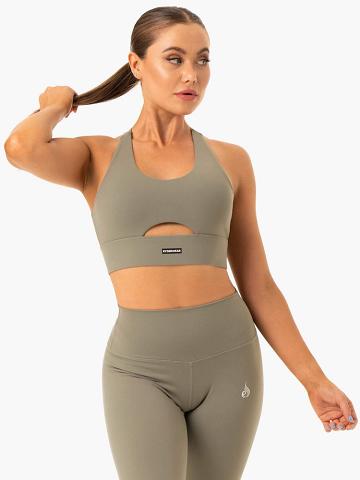 Women's Ryderwear Women Sports Bra Base Racer Back Sports Bra Khaki | NZ2513XF