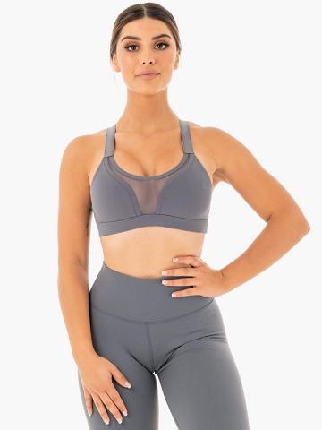 Women's Ryderwear Women Sports Bra Collide Mesh Contour Sports Bra Charcoal | NZ2371UT