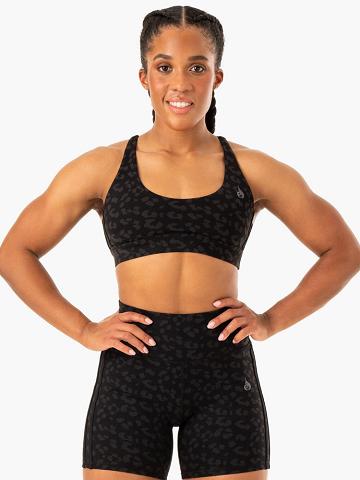 Women's Ryderwear Women Sports Bra Evolution Sports Bra Black Leopard | NZ2458BC