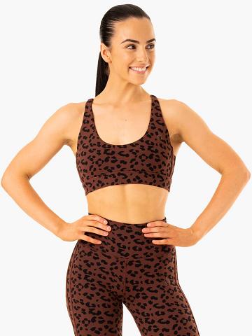 Women's Ryderwear Women Sports Bra Evolution Sports Bra Chocolate Leopard | NZ2465JJ