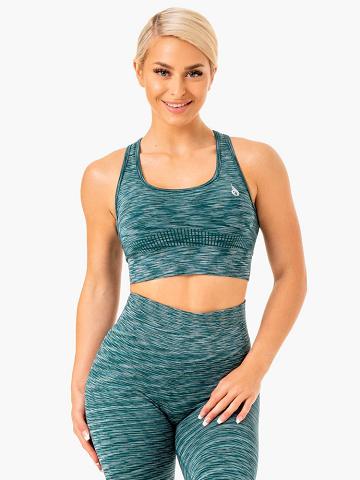 Women's Ryderwear Women Sports Bra Evolve Seamless Longline Sports Bra Teal | NZ2377QZ