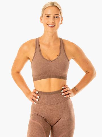 Women's Ryderwear Women Sports Bra Excel Seamless Sports Bra Mocha Marl | NZ2285MA