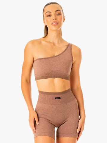 Women's Ryderwear Women Sports Bra Excel Seamless One Shoulder Sports Bra Mocha Marl | NZ2320YU