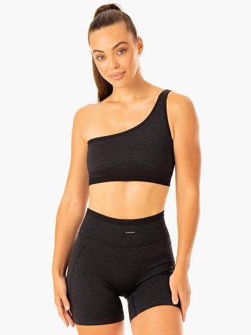 Women's Ryderwear Women Sports Bra Excel Seamless One Shoulder Sports Bra Black Marl | NZ2410ZG