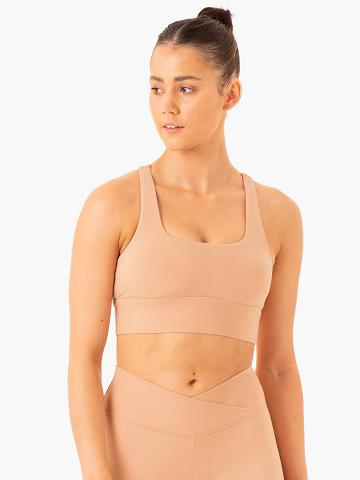 Women's Ryderwear Women Sports Bra Flow Square Neck Sports Bra Tan | NZ2218AP