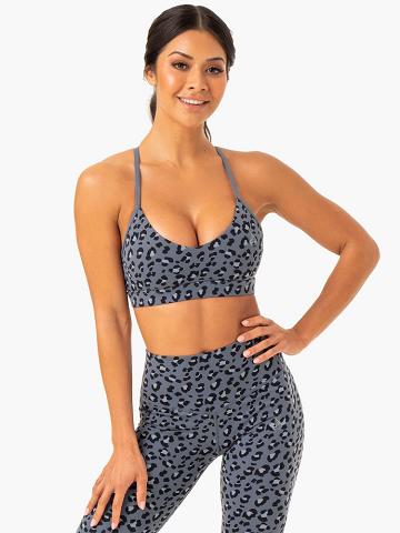 Women's Ryderwear Women Sports Bra Hybrid Sports Bra Steel Blue Leopard | NZ2460CE