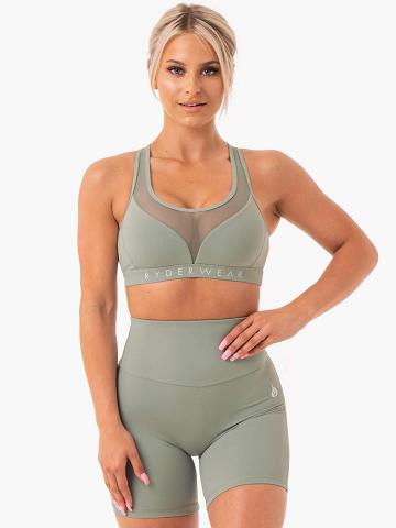 Women's Ryderwear Women Sports Bra Hype Mesh Sports Bra Sage | NZ2384ZG