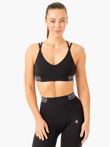 Women's Ryderwear Women Sports Bra Level Up V-Neck Sports Bra Black | NZ2330CE