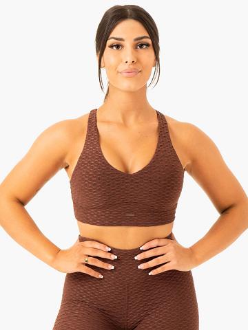 Women's Ryderwear Women Sports Bra Optic V-Neck Sports Bra Chocolate | NZ2223HK