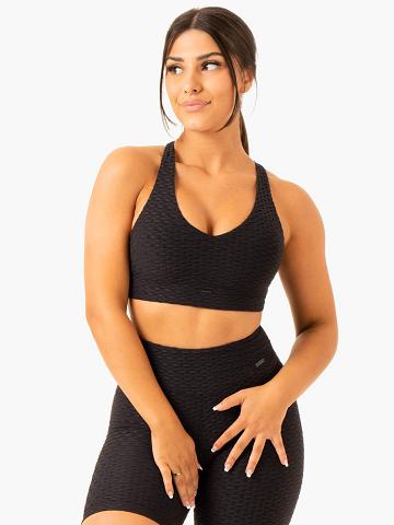 Women's Ryderwear Women Sports Bra Optic V-Neck Sports Bra Black | NZ2282VD