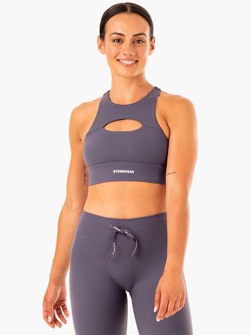 Women's Ryderwear Women Sports Bra Replay Cut Out Sports Bra Charcoal | NZ2308VD