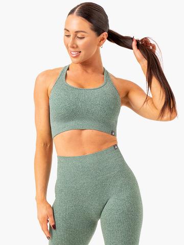 Women's Ryderwear Women Sports Bra Rib Seamless Sports Bra Green Marl | NZ2431NB