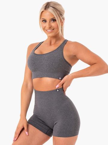 Women's Ryderwear Women Sports Bra Rib Seamless Sports Bra Charcoal Marl | NZ2480WY