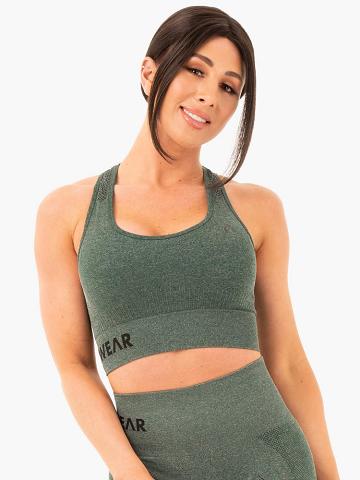 Women's Ryderwear Women Sports Bra Seamless Staples Sports Bra Forest Green Marl | NZ2546FM