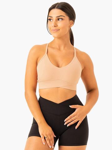 Women's Ryderwear Women Sports Bra Serene Cross Over Sports Bra Tan | NZ2233MA