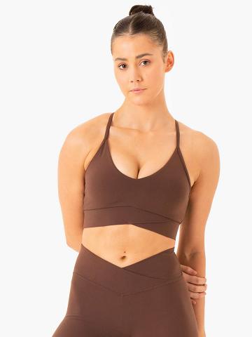 Women's Ryderwear Women Sports Bra Serene Cross Over Sports Bra Chocolate | NZ2278LH